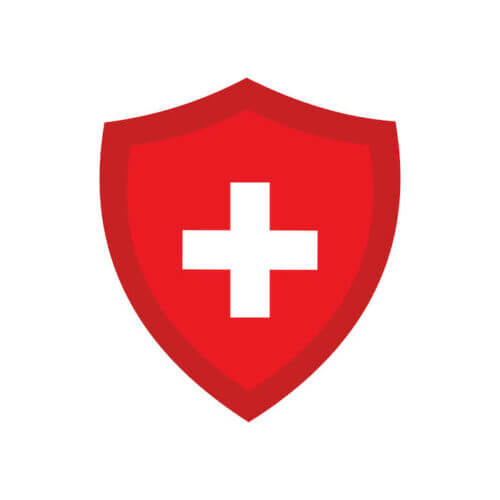 Health insurance symbol, shield and cross